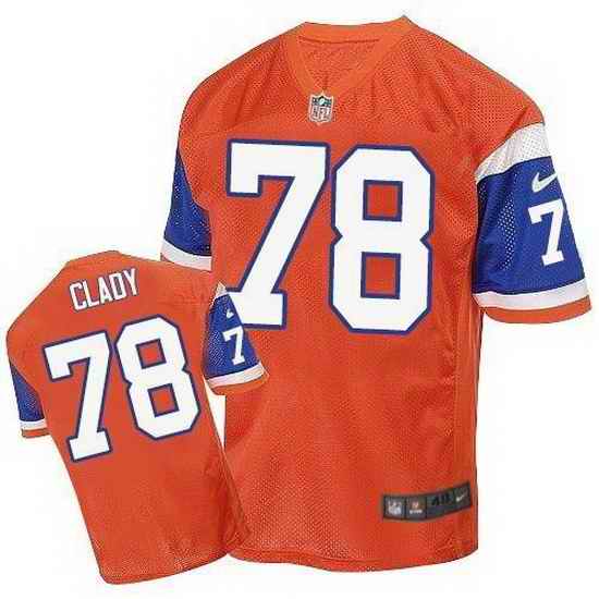 Nike Broncos #78 Ryan Clady Orange Throwback Mens Stitched NFL Elite Jersey